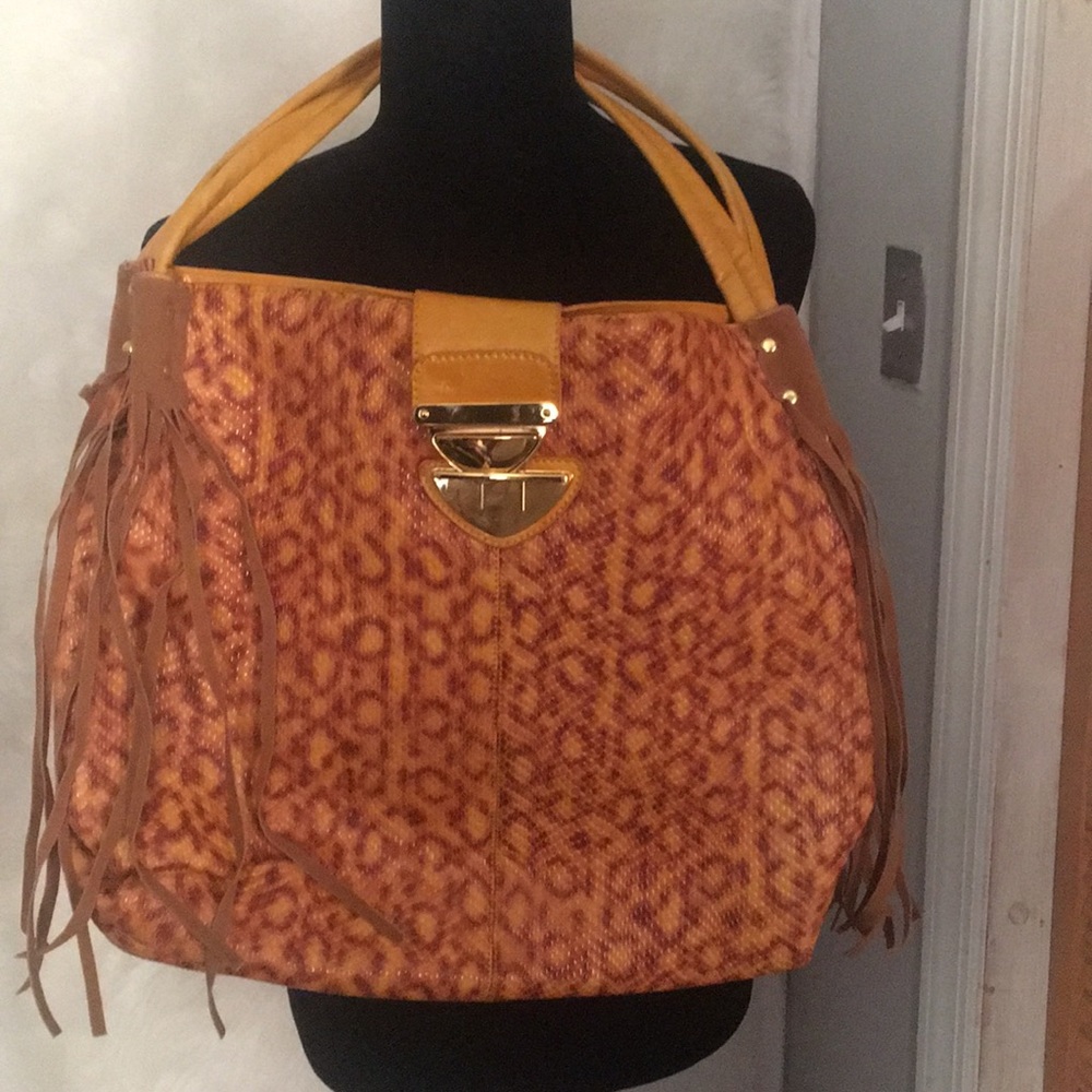 Yellow and brown fringe bag